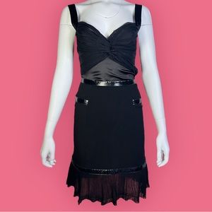 Authentic CHANEL Y2K Black Trumpet Skirt Knee Length & Sheer Rib Knit Bottom 36